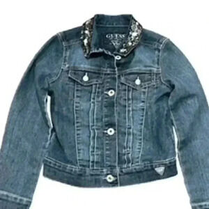 Guess Girls Denim Jean Cropped Embellished‎ Jacket Size 7